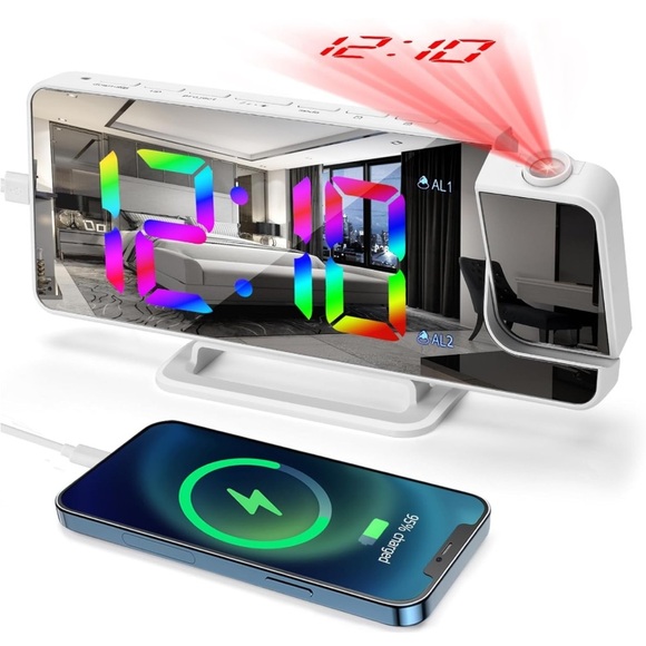 ⏰Biupky Digital alarm clock 180° projection + 11 RGB colors, LED, white 💯 NEW⏰ - Picture 1 of 9